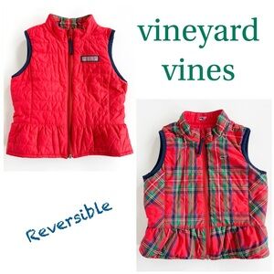 Vineyard Vines Toddler Girls Reversible Vest Red Plaid Puffer 3T Whale Logo